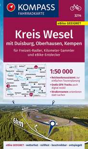 Kompass Radkarte Kreis wesel mit Duisburg Oberhausen Kempen